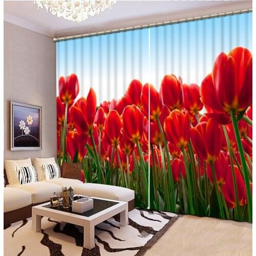 Custom any size Red rose Digital Print 3D Blackout Curtains For Living room red curtains