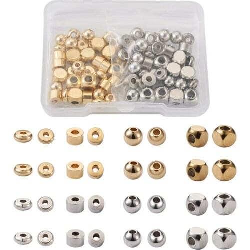 80Pcs/Box Stainless Steel Loose Beads Mixed Shapes Flat Round Faceted Square Spacer Beads For Jewelry Making Accessories