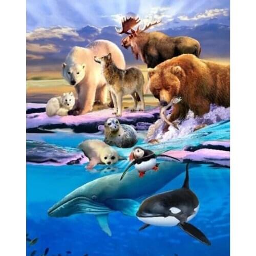 Diamond Painting Cross Stitch Bear Penguin Wolf Full Square Round Diy Whale Shark Animal Embroidery Picture Rhinestone Art Gift