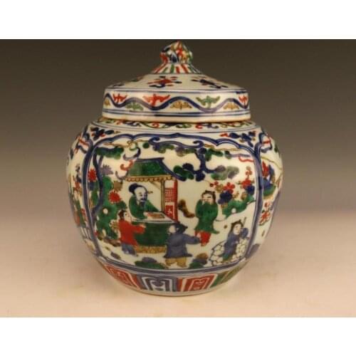 Antique MingDynasty porcelain pot,Multicolored character jar,Hand-painted crafts,Decoration,Collection&Adornment,Free shipping