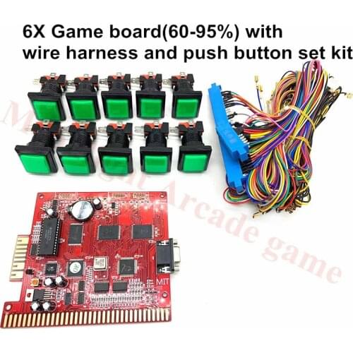 Arcade Multi 6x Poker Game Board 6 In 1 Slot Casino Gambling Machine PCB board (60-95%)With Wire harness and push button set kit