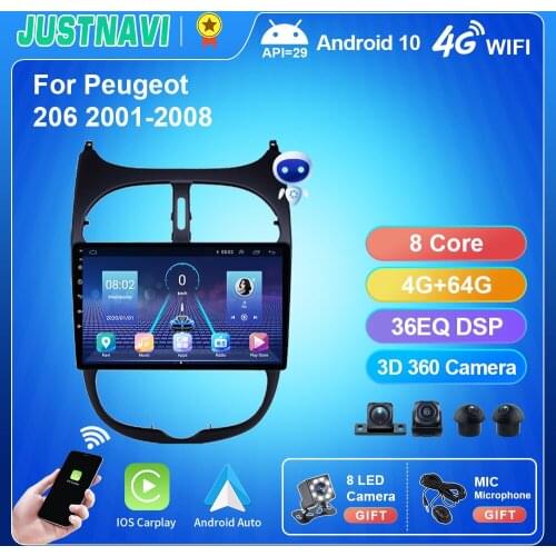 9 Inch For Peugeot 206 1998-2012 GPS Navigation Multimedia Player 360 Camera Bluetooth Carplay DSP 2 Din Android 9.0 No DVD