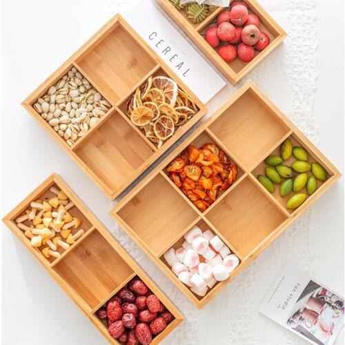 Bamboo Wood Creative Dried Fruit Box 2/3/4/6/9 Grids Nut Candy Container Divided Snack Dried Fruit Tray