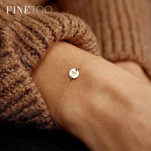 Engraved Initial Letter Bracelets for Women Gold Color Hand Stamped A-Z Initial Disc Name Bracelet Name Jewelry