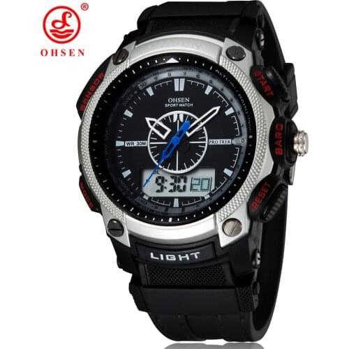OHSEN Digital Quartz Mens Fashion Wristwatches Male Rubber Band Silver LCD Waterproof Sport Cool Gift Watches relogio masculino