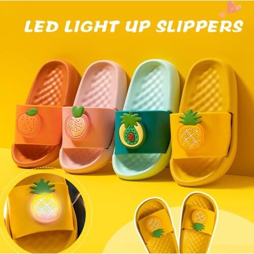 Kids Slippers New Summer Rainbow Boys Girls Slippers PVC Non-slip Children Beach Shoes Glow Fruit Slippers LED Light Up Shoes
