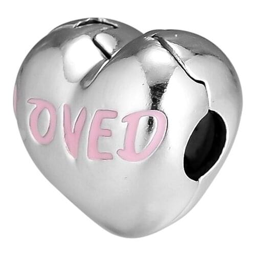 DIY Fits for Pandora Charms Bracelets Loved Heart Clip Beads with Pink Enamel 100% 925 Sterling-Silver-Jewelry Free Shipping