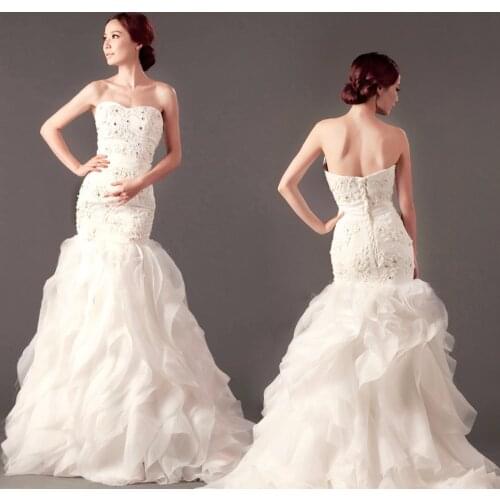 Actual lmages sweetheart lace appliques long Wedding Dress 2015 a-line organza ruffles Bridal Gowns vestidos de noiva casamento