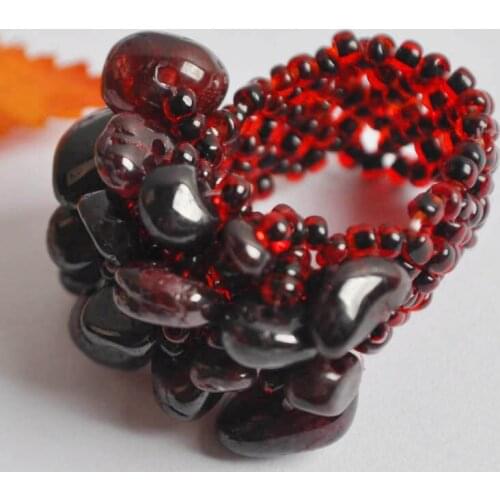 Elastic Garnet Beads Finger Ring Stretch Size 8-9 Jewelry For Woman Gift X022