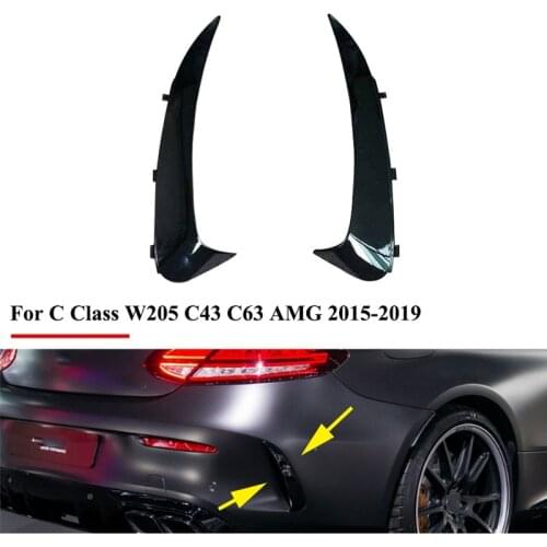 Glossy Black Rear Bumper Lip Spoiler Canards Stickers Trim for Benz C Class W205 C43 C63 AMG 2015-2019 Snap-in Type