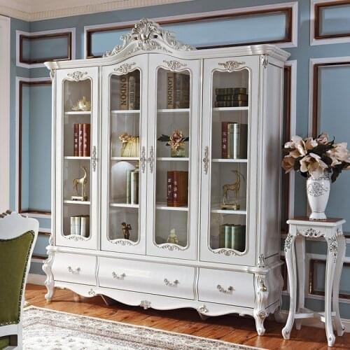 Baijia Huiou bookcase glass door luxury study storage cabinet 4 solid wood bookcase antique rack 3088