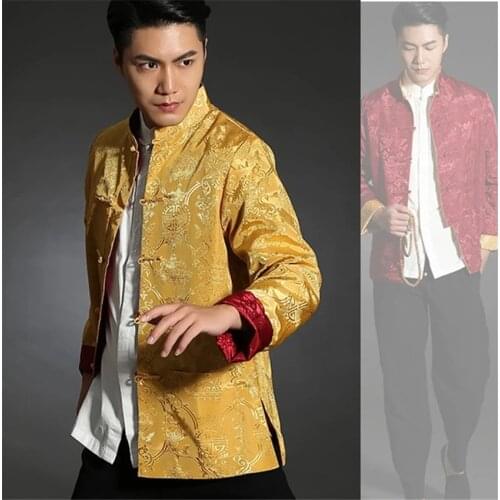 Tang suit Chinese Shirt Style Jacket Collar Traditional Chinese Clothing for Men Silk Kungfu Cheongsam Top Hanfu Male Both Sides