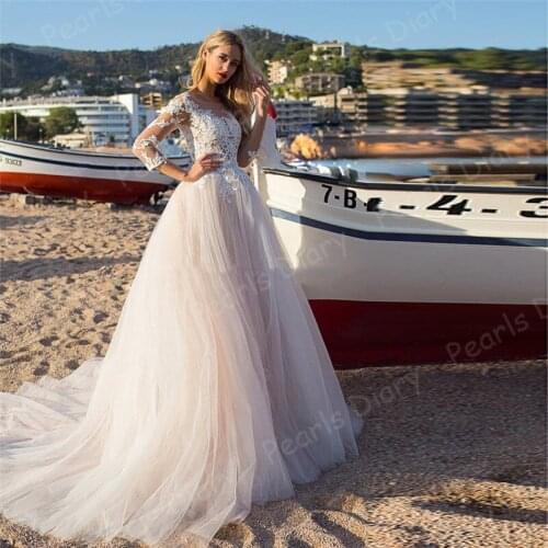 Quarter Sleeves Lace Appliques Wedding Dresses Modest 2021 Beach Buttons Beach Bridal Gowns 2021 Vestido De Noiva Bride Dress
