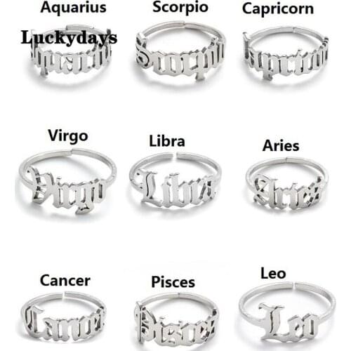 Luckydays Stainless Steel Zodiac Rings for Women Antique Style Design Letter Leo Aries Rings Minimalist 12 Constellation Jewelry