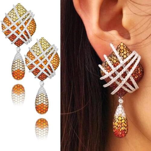 Missvikki Luxury 5 Colors Bohemian Italy Dreamcatcher Tassels Pendant Earrings Shiny Earring For Women Bride Wedding Daily Party