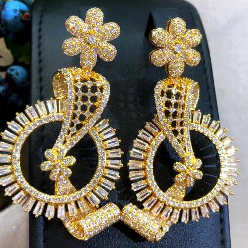 Missvikki Luxury Vintage golden hollow engraving Big Earrings For Women Wedding Party CZ Dubai Bridal Earrings Fashion Jewelry