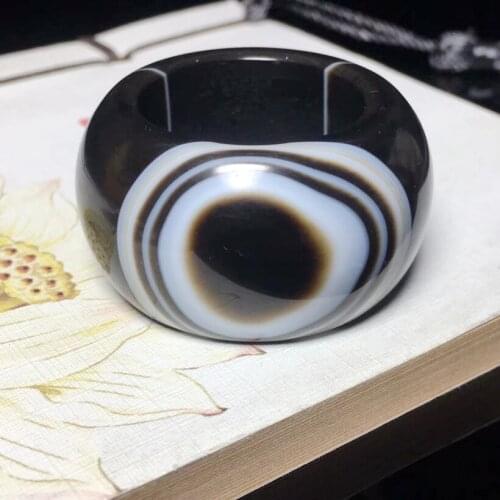 Mystical brown eye bead ring Amulet Dzi Bead finger ring Nature vein pupilla bead Rare ring