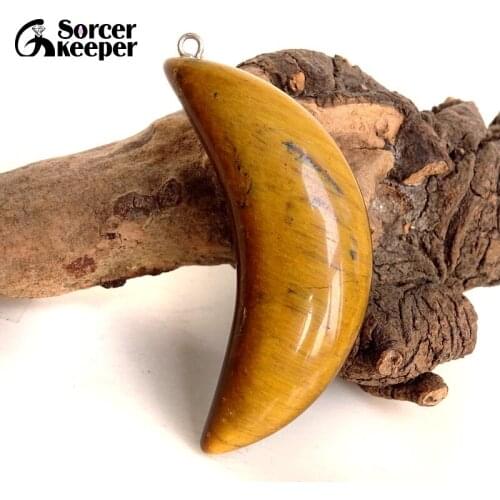 Fashion Jewelry Moon Natural African Tigers Eye Stone Tooth Pendant Necklace Timeless Gift For Boyfriend JS168