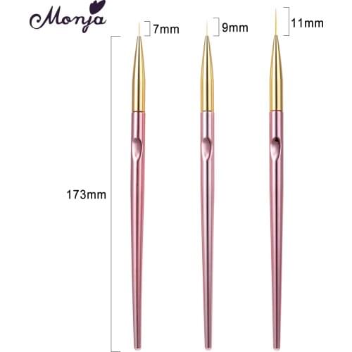 Monja 3 Pcs/Set Nail Art Rose Gold Handle Liner Painting Brush French Stripes Lines Pattern Acrylic UV Gel Drawing Manicure Tool