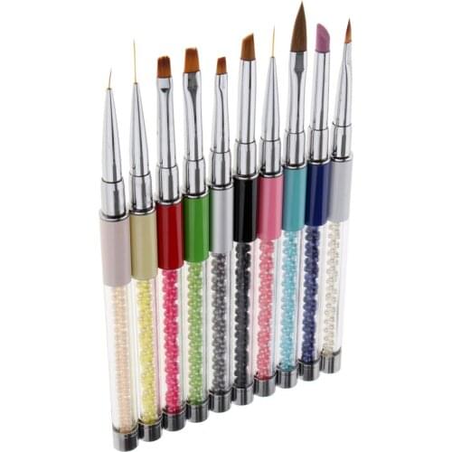 10Pcs Nail Art Design Polish Brush Pen Liner Set for Acrylic UV Gel Drawing Painting Beads Handle with Cap