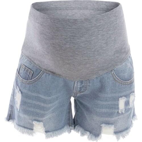 PatPat 2021 New Arrival Ripped Maternity Belly Support Inelastic Denim Shorts