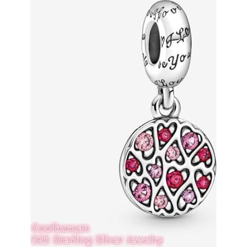 2021 Autumn Original 925 Sterling Silver Sparkling Heart Pattern Dangle Charm beads Fits Pandora bracelets Jewelry Making