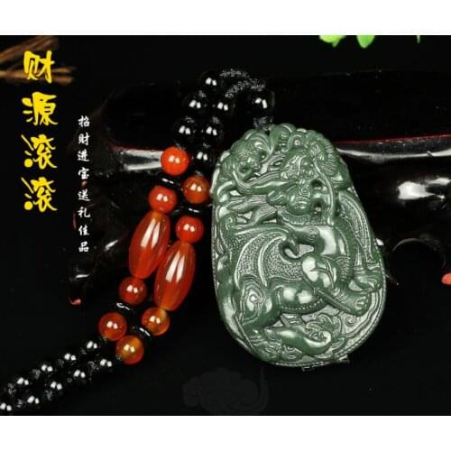 Natural Bottle Green Jade brave troops Pendant Amulet Necklace Lucky Beast Hanging
