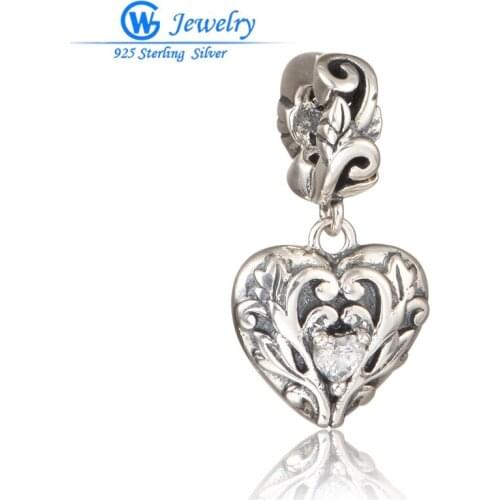 Genuine Sterling Silver Heart Flower Girl Charm Fit European Necklace or Bracelet Gw Fashion Jewelry S418H50