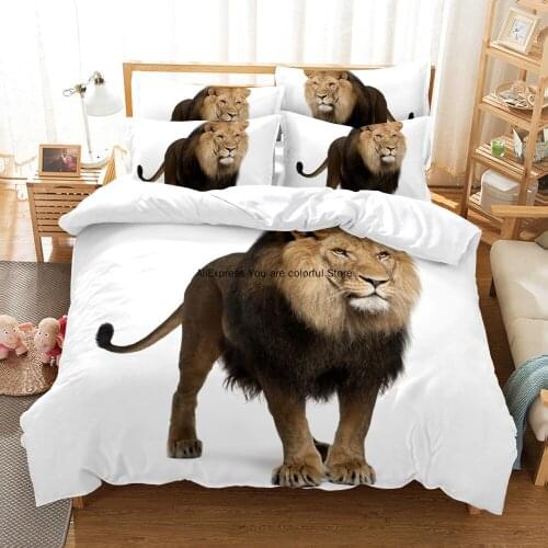 Animal Bed Linen Luxury Home Textiles Peacocks Bedding Set Microfiber Bedclothes Tiger Lion Cotton Kid Boy Girl Bed Set