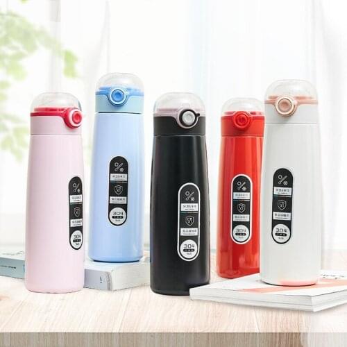 Safety Buckle 304 Vacuum Stainless Steel Student Cup Transparent Cover Bounce Warm-Keeping Water Cup High-End Gift Cup