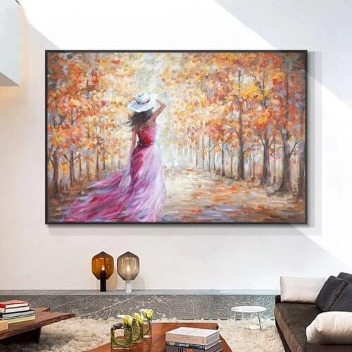 Nordic Landscape Handmade Oil Painting on Canvas Modern Women Wall Art Scandinavian Posters Canvas Art Picture for Living Room