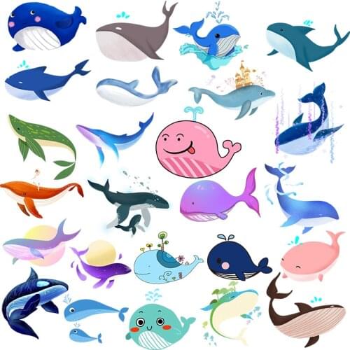 Cartoon Whale Patch Animal Iron On Patches Ocean Animal Patch Heat Transfers Vinyl For Clothing Thermal Stickers On Clothes DIY