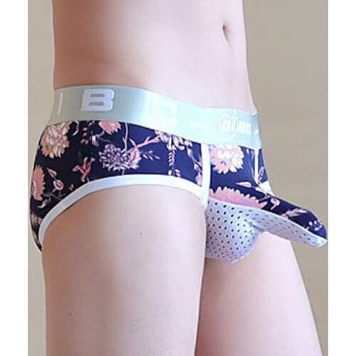 Mens Printing Ice Silk Sexy Boxer Briefs Elephant Nose Big Pouch Briefs Breathable Seamless Gay Panties Thong Sexy Underwear