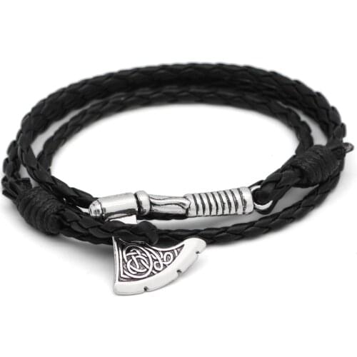 Viking Axe Charms necklace Braided Rope Chain For Men Boys Bangles Jewelry