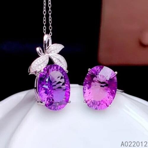 KJJEAXCMY fine jewelry natural Amethyst 925 sterling silver fashion girl pendant necklace ring set support test hot selling