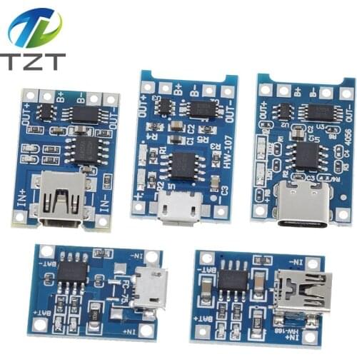 TZT type-c / Micro USB 5V 1A 18650 TP4056 Lithium Battery Charger Module Charging Board With Protection Dual Functions 1A Li-ion