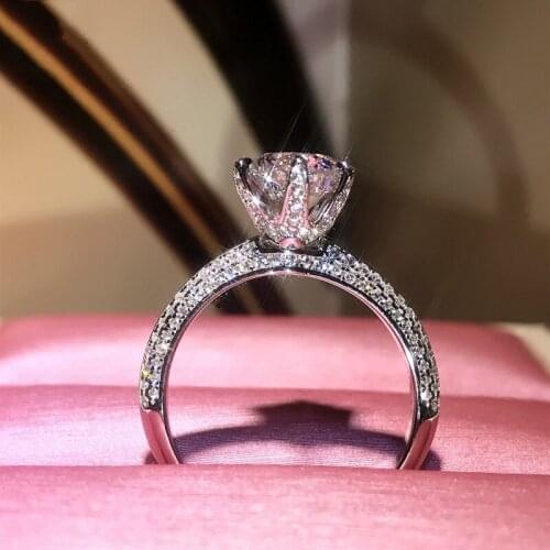 Brand New Solitaire Luxury Jewelry Pure 100% 925 Sterling Silver Round Shape 5A Zirconia CZ Double Row Women Wedding Band Ring