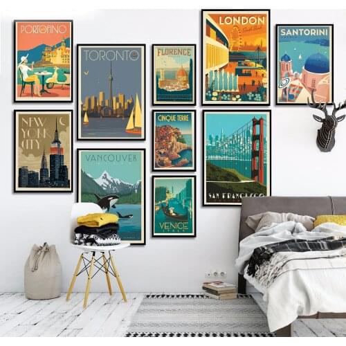 Famous City Travel London New York Venice Poster Canvas Painting Wall art Posters and Prints Wall Pictures For Living Room Decor