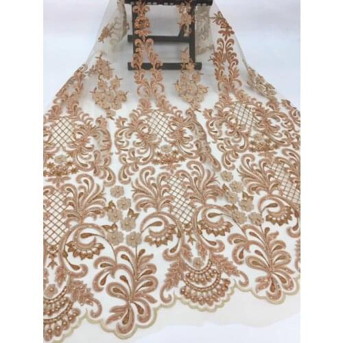 Gold Applique Embroidered Lace Fabric, Beautifical Lace Flower Fabric, Aso Ebi Material Chiffon Lace RF3014