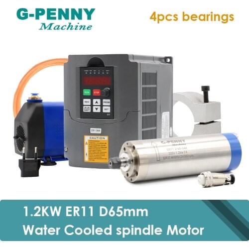 NEW ARRIVAL! 1.2KW ER11 D65mm Water Cooled Spindle 400Hz 4pcs bearings CNC Machine & 1.5KW HY Inverter & 65mm Bracket & 75W Pump