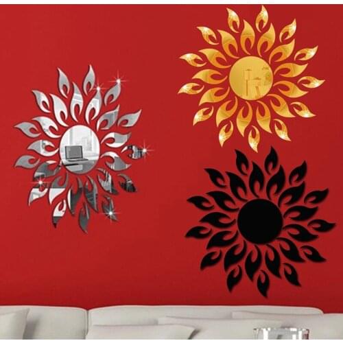 1 Pcs Sun Mirror Wall Sticker 3D TV Background Stickers DIY Wall Decor Decal Stickers Art Mural bedroom Bathroom Decoration