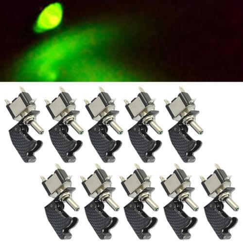 10 X 12V 20A Carbon Fiber Green LED Rocker Toggle Switch SPST ON/OFF Car Motor