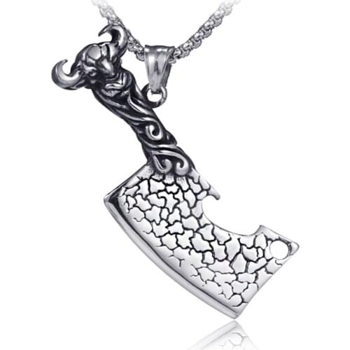 2020 Vintage Hip Hop Jewelry Punk Knife Pendant Necklace For Men Stainless Steel Cattle Head Male bijoux Box Chain DropShipping