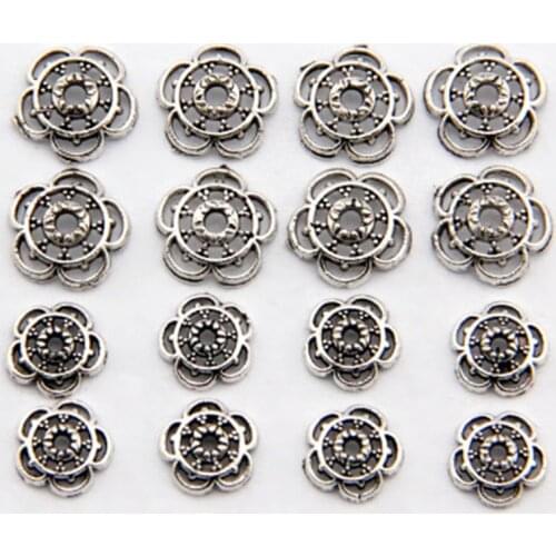 Aclovex 50pcs 8mm 10mm Antique Silver Color Tibetan Flower End Beads Caps Metal Alloy Spacer Beads for Jewelry Making Findings