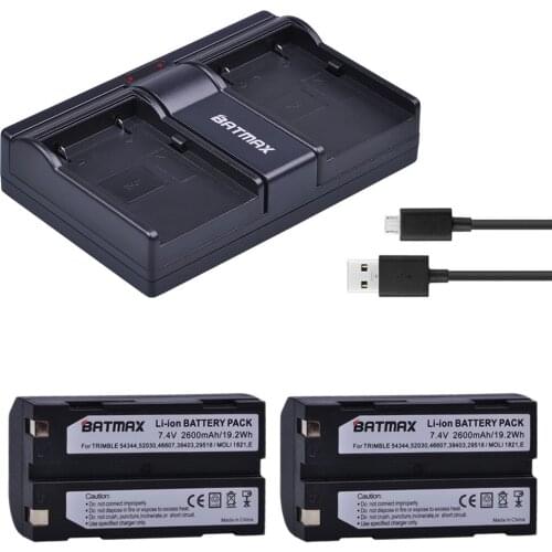 Batmax 2PC 54344 Battery+USB Dual Charger for Trimble 29518,46607,52030,38403,R8,5700,5800, R6, R7, R8, R8 GNSS GPS Receiver
