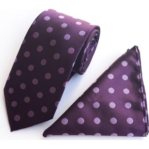 Big Polka Dot Pattern Men Necktie Set Purple Spots Ties Pocket Square Sets for Wedding