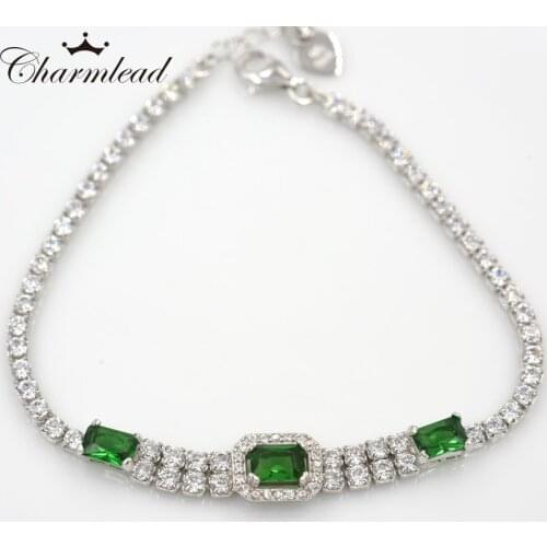Charmlead 2017 New 100% 925 sterling silver Bracelet for Women with Green CZ 925 Silver Charm Bracelets High Quality Jewelry