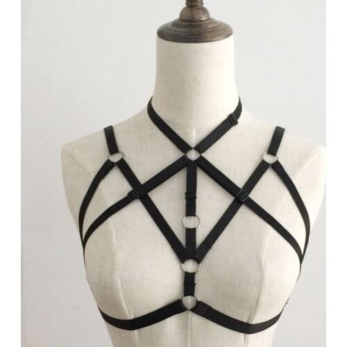 Black women gothic body harness sexy handmade Pole dance harness lingerie harajuku harness cage bra fetish wear harness bea belt