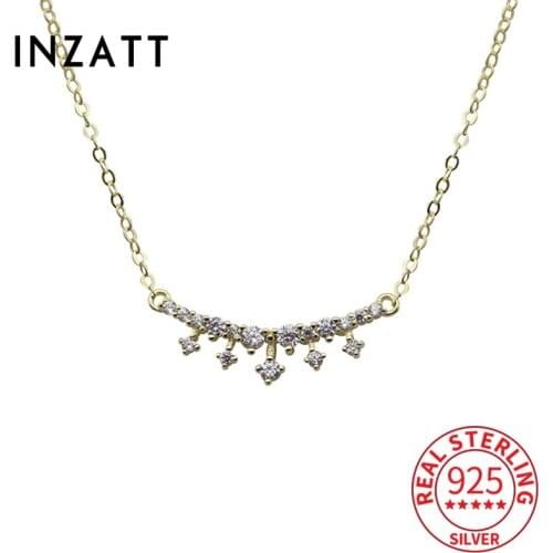 INZATT Real 925 Sterling Silver Zircon Arc Pendant Choker 14K Necklace For Women Punk Fine Jewelry Minimalist Drop Shipping