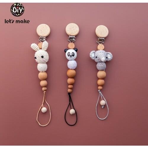 Lets Make Pacifier Chain Dummy Holder For Nipples 1PC Patent Wooden Teether Elephant Panda Baby Birthday Shower Gift Rodent